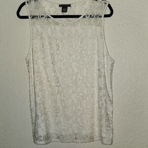 Adrianna Papell Sz L Elegant White Lace Sleeveless Top